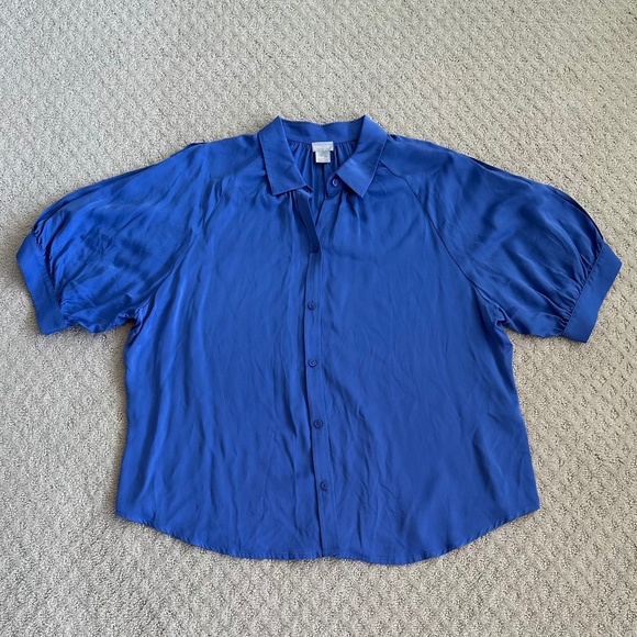 Chico's Sandwash Satin Solid Split Sleeve Shirt Blue Size 3 (US Size 16/… - Picture 4 of 13